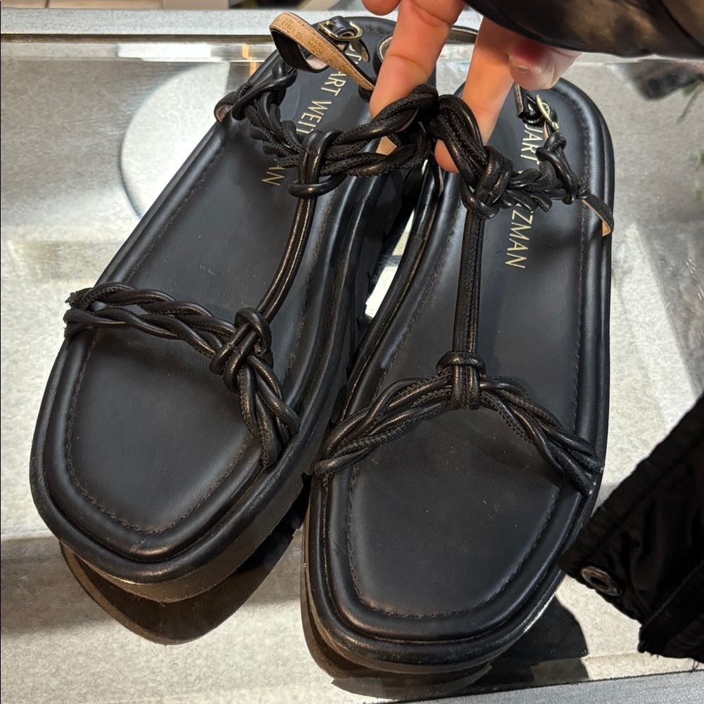 Stuart Weitzman Black Braided Slingback Platform Sandals 11.5 - Picture 2 of 6